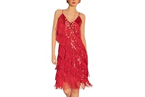 IUTOYYE Women Sequin Fringe Dance Dress Ladies Ballroom Tassel Dresses Latin Salsa Samba Rumba Tango Party Sparkly Suspended Dancewear Costume Dance