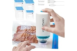 CEROBEAR Portable Food Vacuum Sealer Machine with 10Pcs BPA-Free Reusable Sous Vide Bags Rechargeable Mini Handheld Food Storage for Preservation Cooking