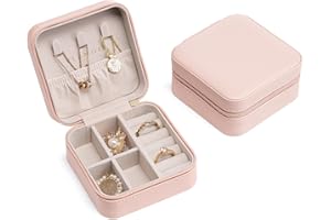 Vlando Small Faux Leather Travel Jewellery Box Organizer Display Storage Case for Rings Earrings Necklace without Mirror
