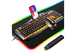 Hoopond Set di Tastiera e Mouse Wireless 2,4 G Ricaricabili, 3800 mAh, Ricarica Rapida, retroilluminazione LED Arancione + 2400 DPI 7 Colori respiratori + Grande Tappetino per Mouse RGB da Gioco