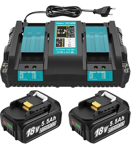XNJTG 2 stuks 18 V 5,5 Ah reserveaccu voor Ma-Kita met oplader DC18RD