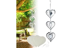 VILBOCR Stainless Steel Wind Spinner,3D Silver Indoor Outdoor Garden Decoration Crafts Ornaments,Metal Wind Chimes for Outside Decor,Decorations to scare away yard birds (3 hearts)