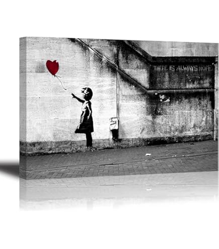 Panorama Poster Stampe Da Parete Graffiti Banksy Ragazza Con Palloncino 70x40cm - Stampato Su Carta 250gr - Quadri Moderni Soggiorno