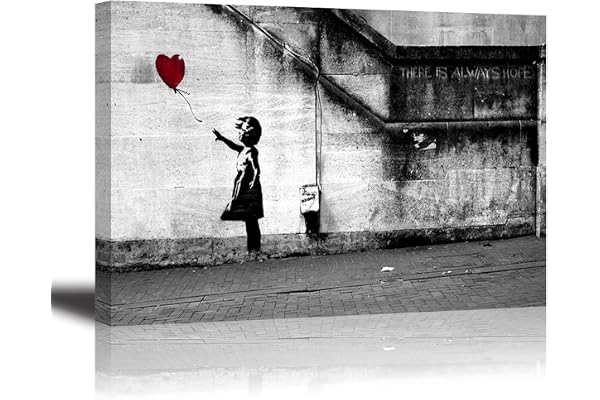 Piy Painting Banksy Impression sur toile de Fille avec Ballon Rouge, Art Graffiti HD Image Peinture Tableaux de la Mur Imperméable prete à poser Décor Moderne pour la Salle Chamber Cadeau 30x40cm