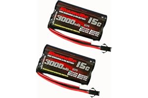 ROARINGTOP Roaring Top 2S 7.4V 3000mAh 15C RC Battery Pack with JST-SMP for WLtoys 4WD RC Cars 12403 12401 12402 12404 12428 Etc Most 1/12 1/14 1/16 Scale RC Cars Trucks (2 Packs)