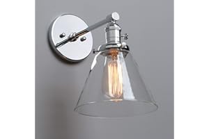 Phansthy Edison Industrial Wall Sconce 7.3 inch Vintage Brass Glass Wall Light Fixture Decorative Lighting for Kitchen, Living Room, Hallways(Chrome)