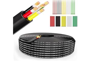 Wirelume 20AWG 5x0,5 mm² Cavo elettrico Filo a 5 conduttori Cavo di alimentazione in PVC intrecciato 5V/12V/24V fIli elettrici di rame stagnato a bassa tensione 10FT/3M Guaina tonda Parete sottile