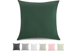 TOCOMOA Federe Cuscino Letto 40x40 cm Set Da 2, Copricuscino Letto Cotone Lavato Al 100%, Aspetto Lino E Federa Traspirante Verde scuro Con Cerniera