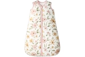 Unnivoll Saco de Dormir para bebé, 2,5 TOG, 0-6 Meses, 100% algodón, Saco de Dormir Acolchado con Cremallera de 2 vías, Saco de Dormir Acolchado para bebé Newbron, cálido y Suave, Flores Rosas