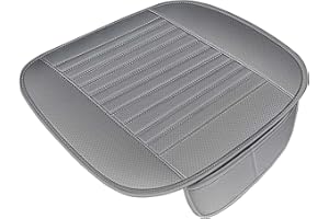 DEARBAG Universelle Sitzkissen Auto, Atmungsaktiv Sitzauflagen Vordersitze aus Leder & Baumwolle, Vordersitzkissen Leicht zu Reinigen, Rutschfest Sitzauflage Auto für Ganzjahreskomfort (Grau, 49x47cm)