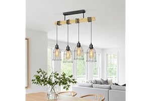 LVWIT Black Kitchen Lights Ceiling,Pendant Lighting,Vintage Hanging Light,Wood Ceiling Light Fitting,4 Way Drop Lights Ceiling,Industrial Ceiling Light for Lving and Dining Room(E27 Base,NO Bulbs)