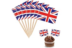 ‎YXHZVON YXHZVON Union Jack Flagge Zahnstocher, 100 Stück Cocktail Stick Flaggen Mini-Flagge Cupcake Toppers Stick für Party Food Cake Obst Geschirr Party Pub Dekoration