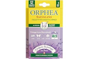 Orphea Salvalana Foglietti Per Cassetti E Armadi, Protegge Lana E Vestiti Tutta La Stagione, Profumo Di Lavanda, 12 Foglietti Emanatori