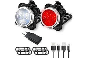Lampe LED de Vélo,Ozvavzk Lumière Vélo Rechargeable Avant Arrière, 4 Modes de Luminosité éclairage USB Antichoc Impermeable VTT VTC Cycliste Poussette Camping
