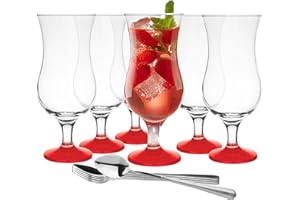 G GLASMARK KROSNO 1992 Glasmark 570032-0420518317LD A570032-0420518317LD Lot de 6 verres à cocktail max 480 ml Red Bottom + cuillère à café longue, verre + acier inoxydable