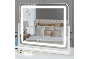 LIANWANG 360° Espejo de Maquillaje con Luz LED 55x45 cm, 3 Modos de Iluminación, Control Táctil, Cargador USB, Función de Memoria, Montaje en Pared y Sobremesa, Blanco