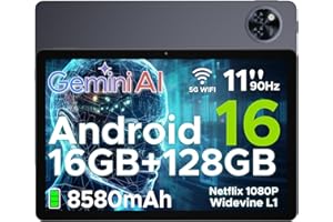 DOOGEE U11 Android 16 Tablets with Gemini AI, 11 Inch Tablet, 16GB+128GB/2TB, 8580mAh, 90 Hz Gaming Tablet, Octa Core Android Tablets, 5G WiFi | Widevine L1 | Face ID | 13MP+5MP | OTG | GPS - Gray