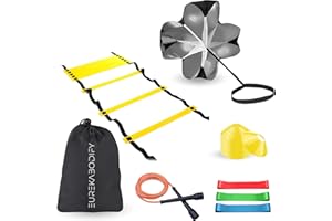 EUREKA BODIFY Kit Allenamento Calcio e Agilità - 10 Cinesini - Scala di Agilità 6m - Paracadute Allenamento - 3 Bande Elastiche di Resistenza - Corda per Saltare - Borsa da Trasporto