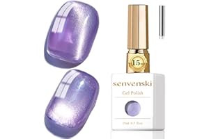 Senvenski Gelatina Vetro Cat Eye Smalto Semipermanente, 15ML Occhi di Gatto Magnetica per Gel Unghie Kit Olografico Glitterato Cristallo Smalti Unghie Salon Home DIY (Viola, MY1-008)
