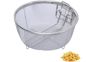 BBTISG Fried Basket, Round Wire Strainer Skimmer Stainless Steel Frying Baskets with Handle Suitable for French Fries, Potato, Fried Food (Round 23 * 23cm)