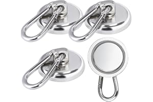 OCEUMAOA Magnetic Hooks Heavy Duty 40kg Strong Neodymium Magnet Carabiner 36mm Magnet with Swivel Carabiner Snap for Kitchen Fridge Classroom Office Camping Accessories Silver 4Pack