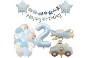 OHIGHING Deko 2. Geburtstag Junge Traktor Geburtstagsdeko 2 jahr Mädchen Luftballon 2. Geburtstag Pastel Blau Ballon Zahl 2 Party Deko