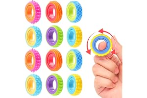 12 stycken Fidgetringar, fidgetleksaker för vuxna, fidget-spinnring med 6 texturer, fingerspinnare vuxna för ADHD autism, koncentrationshjälp för skola kontor