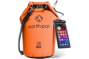 Earth Pak Bolsa Estanca- Impermeable Bolsa Seca de compresión Mantiene el Equipo seco para Kayak, Playa, Deportes, Rafting, Acampada y Pesca (Naranja, 20L)