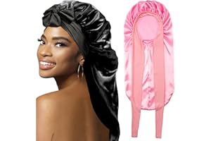 WOZUTUNT Hauben für schwarze Frauen Braid Bonnet, große lange Satin Bonnet für Zöpfe Schlafen, schwarze Frauen Satin Seide Bonnet