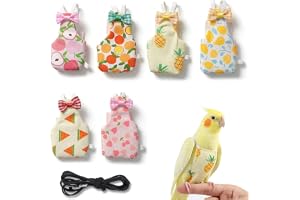 LKTOCAFT 6pcs Washable Bird Diaper with Adjustable Leash – Reusable Parrots Diaper Flight Suits, Chew-Resistant & Waterproof Inner Layer for Cockatiels, Mini Macaw, Canary, Small Parrots (Size M)
