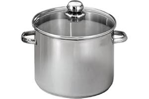 BAUMALU - Marmite Traiteur en Acier Inoxydable - Couvercle Verre, Trou Vapeur, Poignées Métal - Tous Feux dont Induction - Triple Fond Diffuseur - Ø24cm, 9L, Argenté