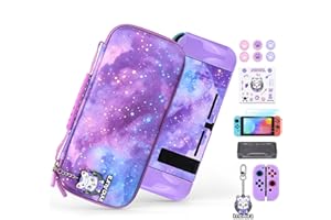 IA INNOAURA Étui pour NS Switch, innoAura 14-en-1 Switch Set D'accessoires avec Transport Sacoche Switch,NS Switch Game Case, Housse Switch, Film de Protection D'écran et Protège-Pouce (Violette Voie Lactée)