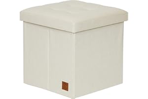 ‎LOVE !T STORE !T Love IT Store IT Premium Sitzhocker mit Stauraum - Hocker klappbar aus Leinen-Baumwolle - Verstärkt mit Holz - Bequem und stabil - Beige - 38x38x38 cm