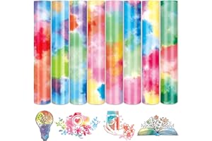 Tintnut Tie dye Heat Transfer Vinyl - 8 Sheets Rainbow HTV Iron On Vinyl - 12" x 10" Clouds HTV for T-Shirt, Fabric Watercolor for T-Shirt DIY
