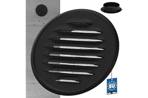KOTARBAU® Rejilla de Ventilación 100mm Redonda Chapa de Zinc Negro Rejilla de Extracción de Aire Rejilla de Escape con conexión de brida tubo Atornillable con Mosquitera