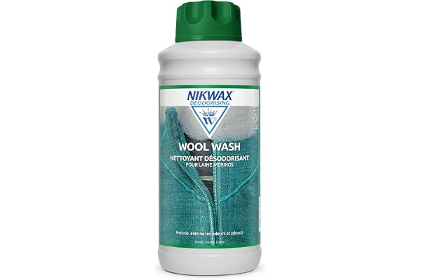 NIKWAX WOOL WASH, Nettoyant et Adoucissant de haute performance pour sous-vêtements techniques en laine. Nettoie, adoucit & rafraîchit la laine & les vêtements de sport en mérinos