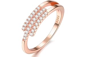 JeweBella Anillos Mujer Ajustable Plata de Ley 925 con Circonita Anillo Clásico Minimalista Abierto Anillos Mujer para Alianza Aniversario Bodas Compromiso Plata/Oro/Oro Rosa