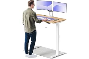 Desktronic biurko z regulacją wysokości (120 x 60 cm) – pulpit do siedzenia i stania z gniazdami do ładowania – biurko z regulacją wysokości, elektryczny ekran dotykowy i stalowe nóżki