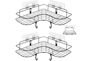 ADORAMOUR Corner Shower Caddy Set -2 Pack Bathroom Organiser with Soap Dish, Adhesive Storage Rack for Toiletries, Shower Shelf Drill-Free or Drilling Install Options Shampoo Holder, Black