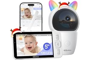 CZEview Babyphone mit Kamera und APP, 2K /5,0 Zoll WLAN Video Babyfon, PTZ 360°, 4× Zoom, IR-Nachtsicht, Automatische Verfolgung, Weinen/Bewegungs/Geräuscherkennung, Alarme, Temperaturanzeige