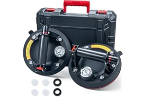 JUYLTOOL 2er-Set Saugheber Glassauger mit Manometer|Tragkraft Max.220KG,Vakuum Saugheber Fliesen Glasheber mit Tragbarer Werkzeugkasten,Saugheber für Glas,Fliesen,Marmor