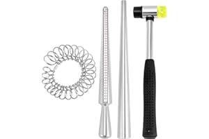 QWORK® 4 pièces jauge Anneaux Outil de Bague, Mesure Bague Doigt, maillet en Caoutchouc, Outil de Fabrication de bagues