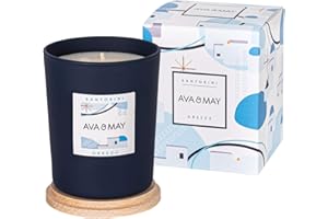 ‎AVA & MAY AVA & MAY Santorini Duftkerze (180 g) – vegane Sojawachs-Kerze mit 40 Stunden Brenndauer – mit hochwertigem Duftöl aus Rosmarin, Tonkabohne und Zeder