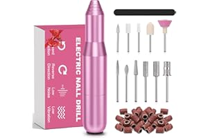 FOLAI Torno Para Uñas,11 en 1 Lima Electrica Uñas, Kit de Manicura y Pedicura EléCtrico Profesional,Velocidad Ajustable entregar Anillos de Arenas(Rosado)…