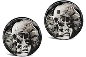 Decentraland 2 dilatatori per orecchie a forma di teschio, in acrilico, ipoallergenici, 6 g (4 mm)