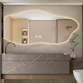 Asymétrique Miroir Salle de Bain avec Eclairage, 120×60cm LED Miroir Lumineux Mural avec lumière réglable 3 Couleurs, Dimmabl