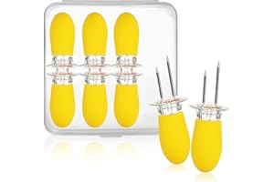 COM-FOUR® 8x fourchette à maïs avec 2 dents en acier inoxydable, antirouille - brochettes de maïs réutilisables - aide à éplucher les pommes de terre en robe (08 pièces - jaune)