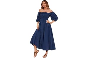R.Vivimos Donne Abito Casual Bohémien Mezza Manica Scollo Quadrato Punto Floreale Vestito Lungo Midi Elegante da Spiaggia