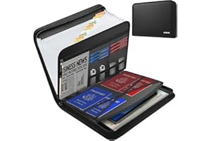 JUNDUN Fireproof Document Organiser - 13 Pockets Expanding File Folder with Zipper & Labels - Portable Waterproof File Organiser with Multi-Pockets Folder for A4 Documents | Receipt and More(Black)