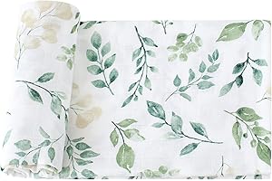 LEBZE LifeTree Manta Muselina, Manta Verano Bebé 120x120 cm, Súper Suave Mantas Envolventes de Muselina Recien Nacido, 70% Bambú & 30% Algodón, Plantas Verdes